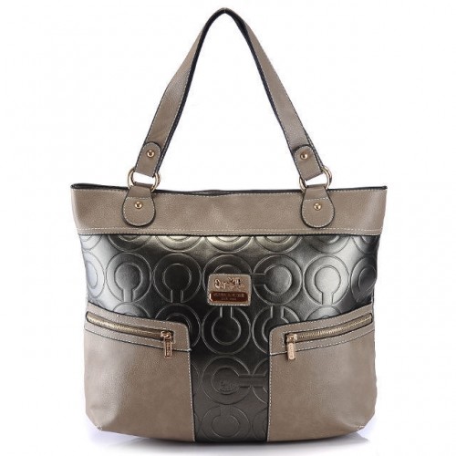 Coach In Printed Signature Large Silver Totes AZY  Coach In Printed Signature Large Silver Totes AZY