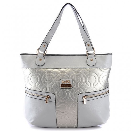 Coach In Printed Signature Large Silver Totes BAB  Coach In Printed Signature Large Silver Totes BAB